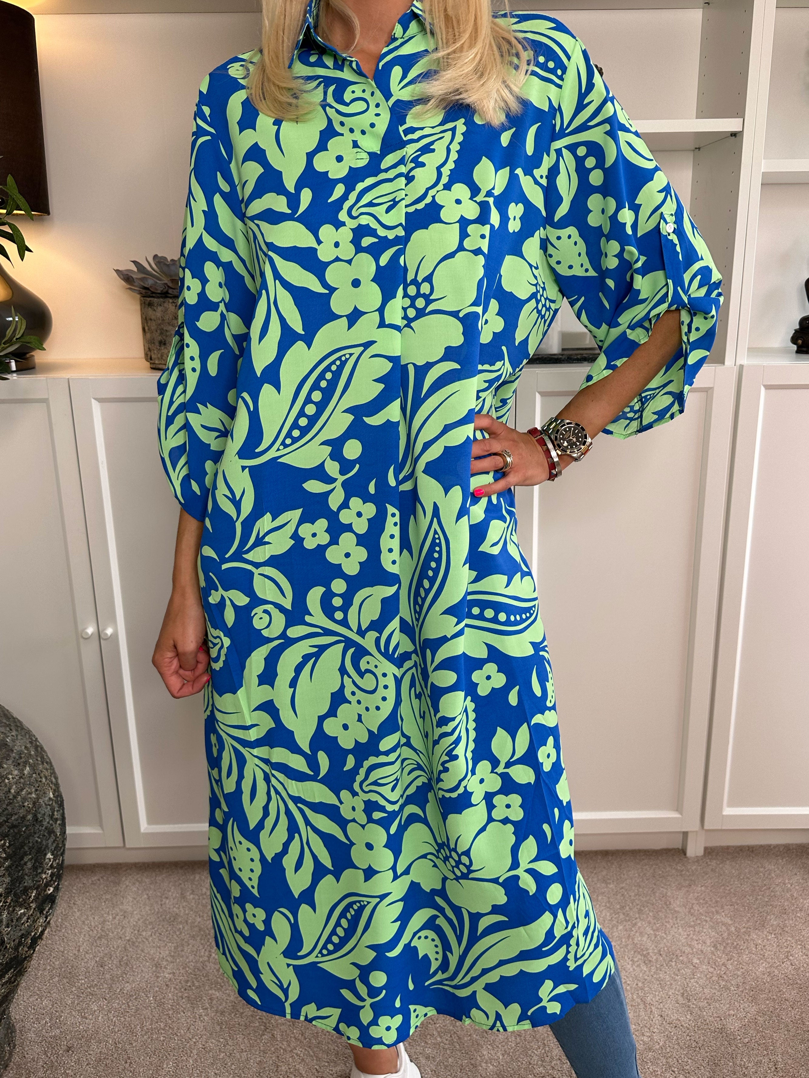 Sanne - Mångfärgad mönstrad skjortklänning